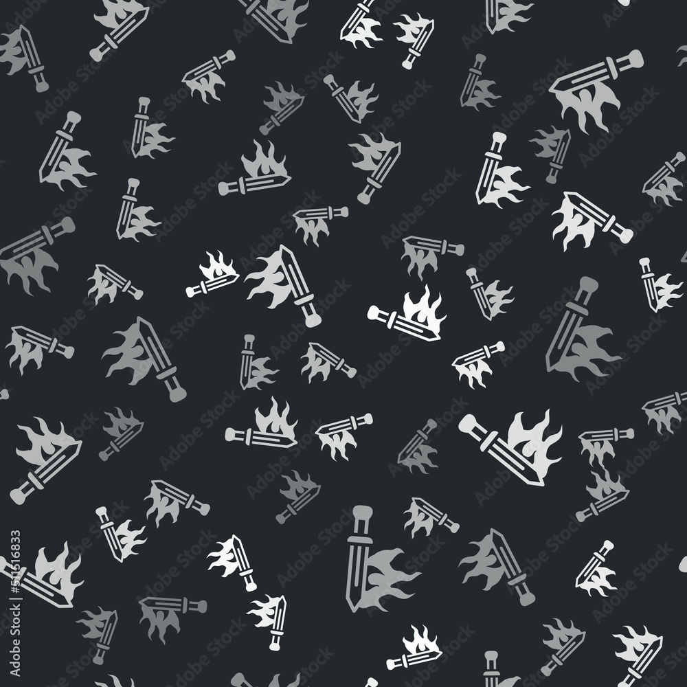 Grey Sword for game icon isolated seamless pattern on black background. Vector Grey Sword for game icon isolated seamless pattern on black background. Vector