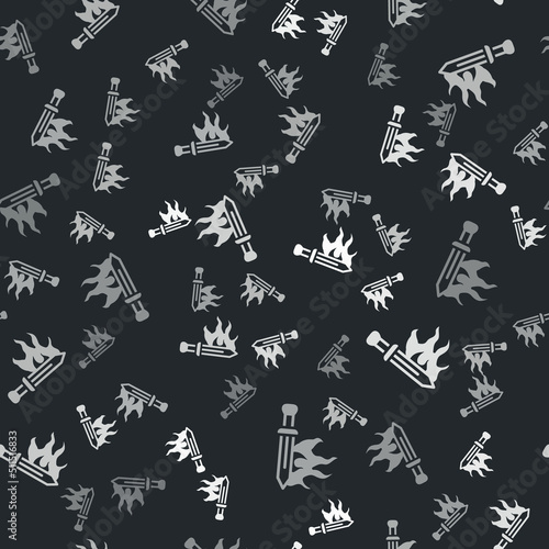 Grey Sword for game icon isolated seamless pattern on black background. Vector