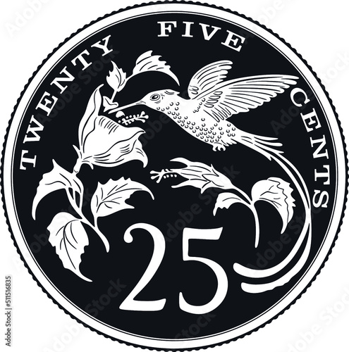 jamaica coin 25 cent with hummingbird handmade silhouette