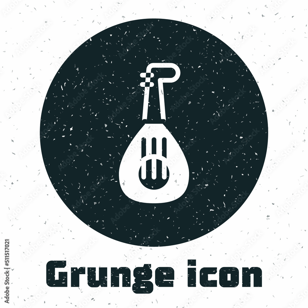 Grunge Musical instrument lute icon isolated on white background. Arabic, Oriental, Greek music instrument. Monochrome vintage drawing. Vector