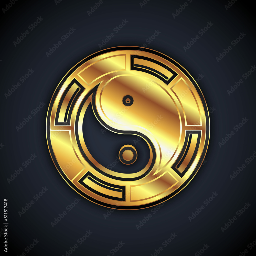 Gold Yin Yang symbol of harmony and balance icon isolated on black ...