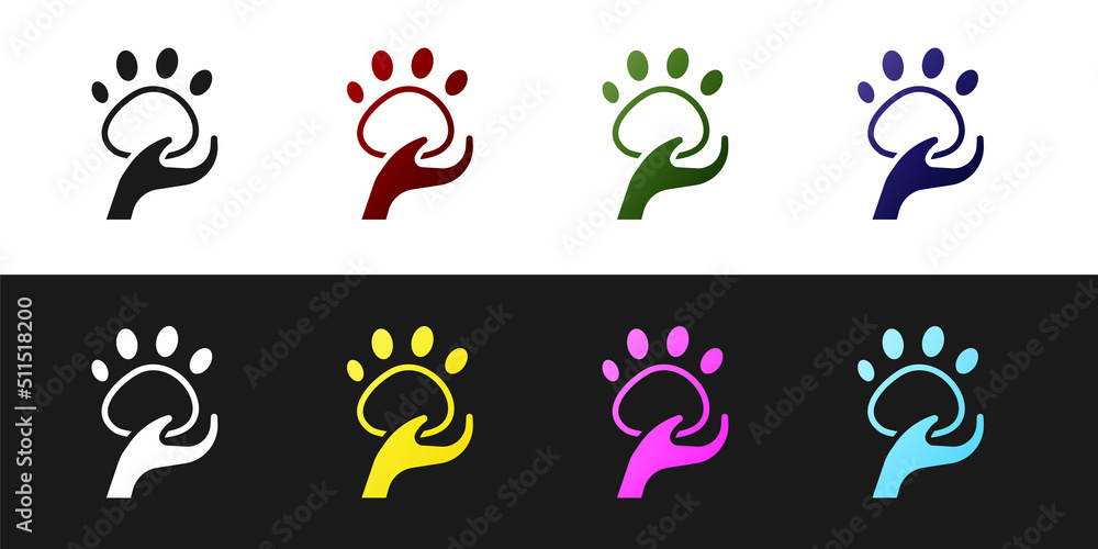 Set Animal volunteer icon isolated on black and white background. Animal care concept. Vector