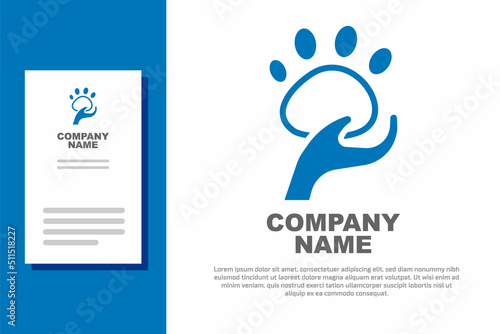 Blue Animal volunteer icon isolated on white background. Animal care concept. Logo design template element. Vector