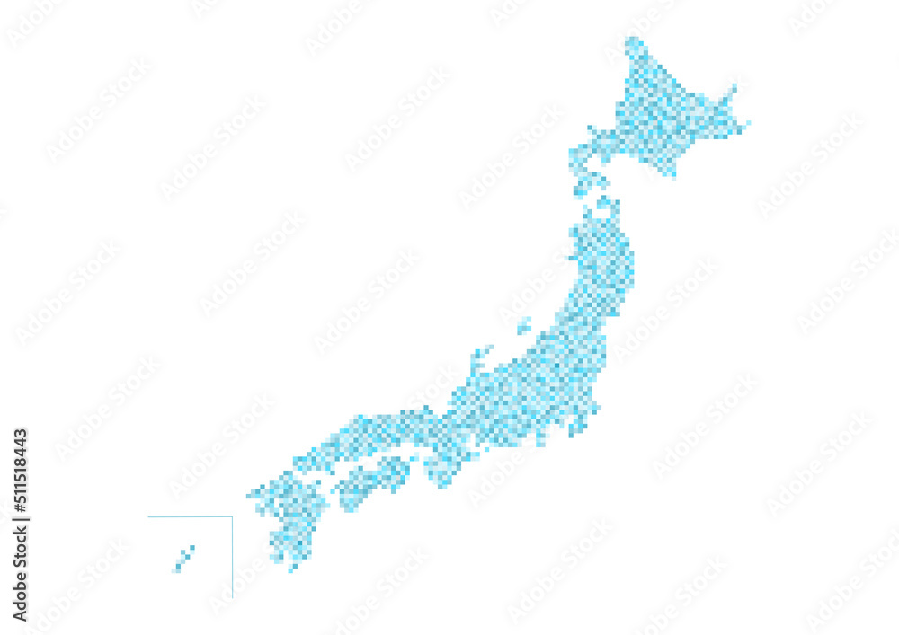 日本地図のイラスト: 青のモザイク模様