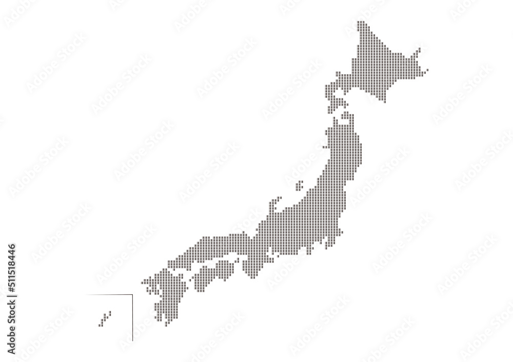 日本地図のイラスト: 黒グラデーションのモザイク模様