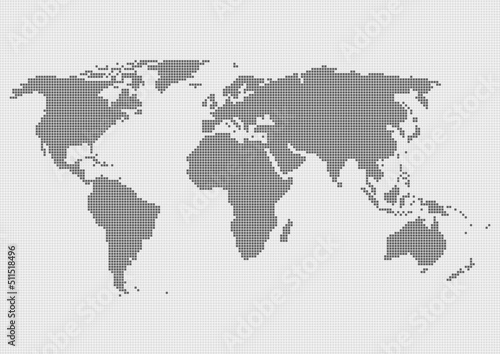 世界地図のイラスト: グレーのモザイク模様 
