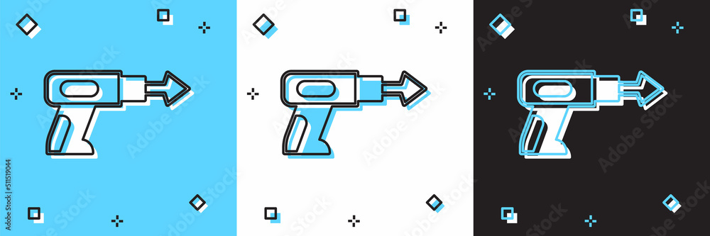 Set Fishing harpoon icon isolated on blue and white, black background. Fishery manufacturers for catching fish under water. Diving underwater equipment. Vector