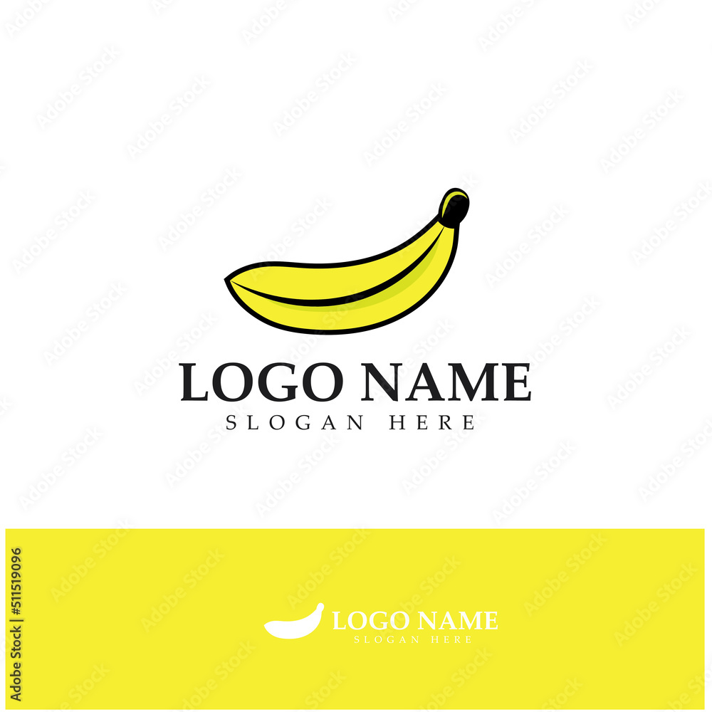 Fototapeta premium Ripe banana logo using dominant yellow color. Using modern vector concept design