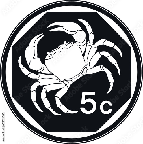 5 cent cyprus coin with crab handmade silhouette collection