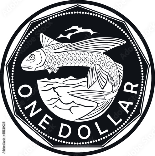 barbados coin one dollar with fly fish