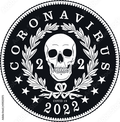 coronavirus coin with skull handmade design vector