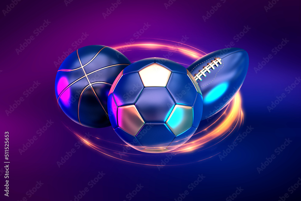 Naklejka premium betting gambling soccer football basketball balls banner 3d render 3d rendering illustration 