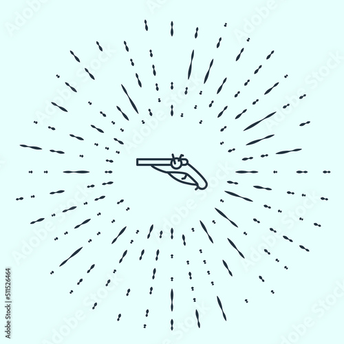 Black line Vintage pistols icon isolated on grey background. Ancient weapon. Abstract circle random dots. Vector