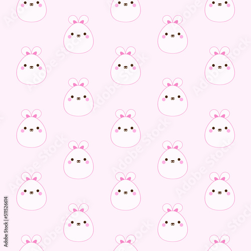 Seamless hand drawn cute pink bunny rabbit in Easter egg shape pattern vector isolated on pink background. Design for wrapping paper, tablecloth, gift paper, background, wallpaper and decor.