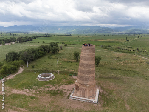 Aerial view of Burana Tower, an ancient tower in Kyrgyzstan. photo