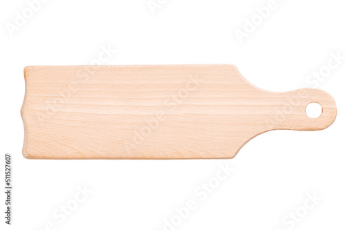 Natural wood cutting board isolated on white background