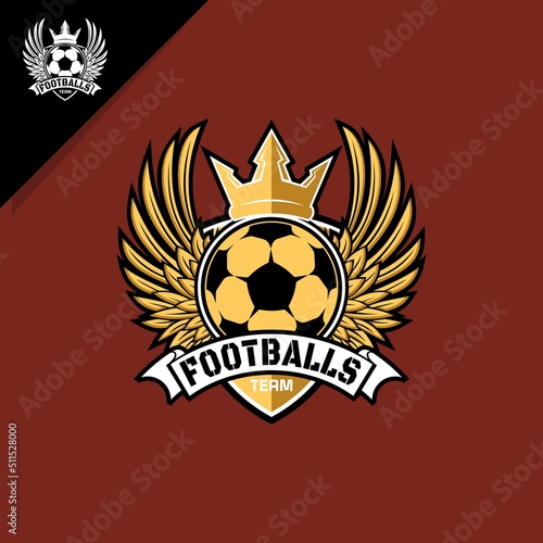 football logo with golden shades. for team futsal or soccer emblem
