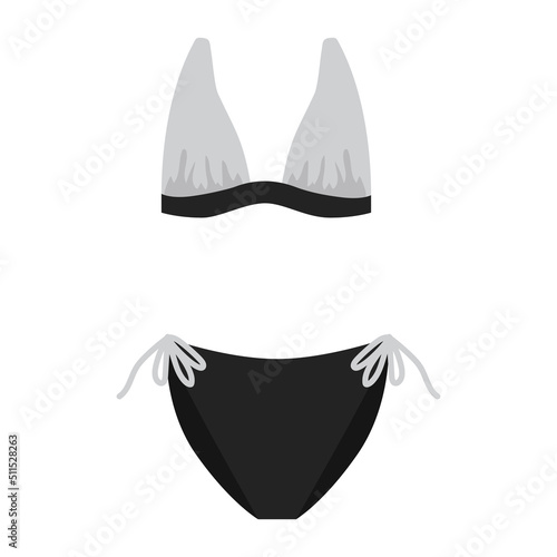 Separate women's swimsuit in black and white with straps. Fashionable illustration of clothes for sea holidays and sunbathing in hot summer.