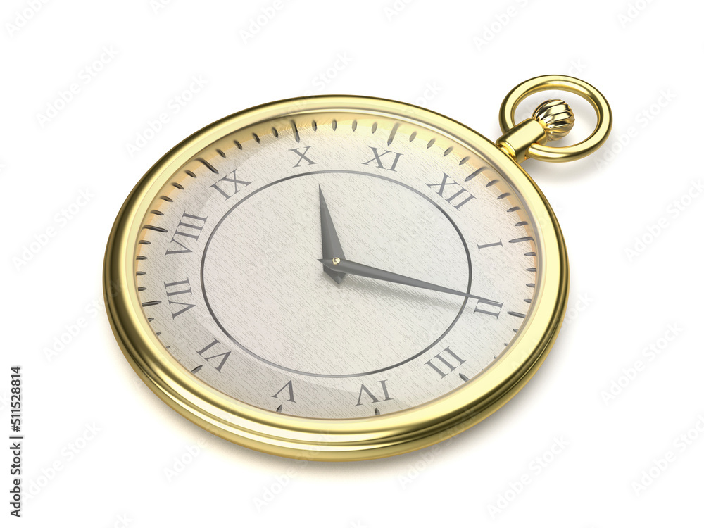 Gold pocket watch on white background 