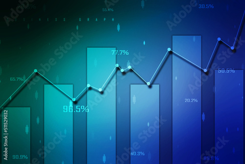Business Growth graph on technology background, Futuristic raise arrow chart digital transformation abstract technology background. Big data and business growth currency stock and investment economy