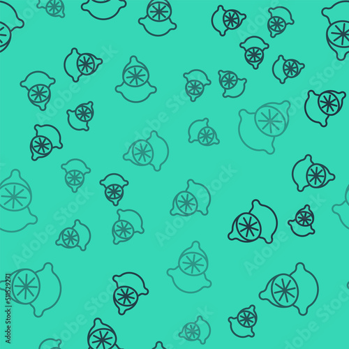 Black line Lime icon isolated seamless pattern on green background. Vector