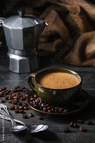 Coffee cup and coffee beans