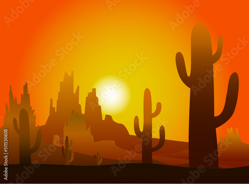 Arizona desert wild west nature scene, vector illustration