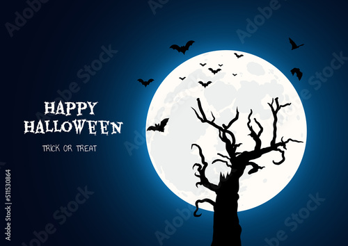 halloween background with tree and moon