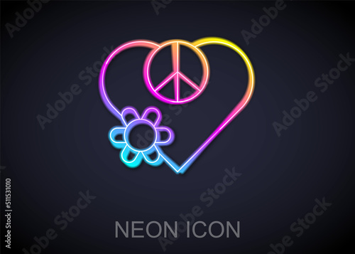 Glowing neon line Love peace icon isolated on black background. Hippie symbol of peace. Vector