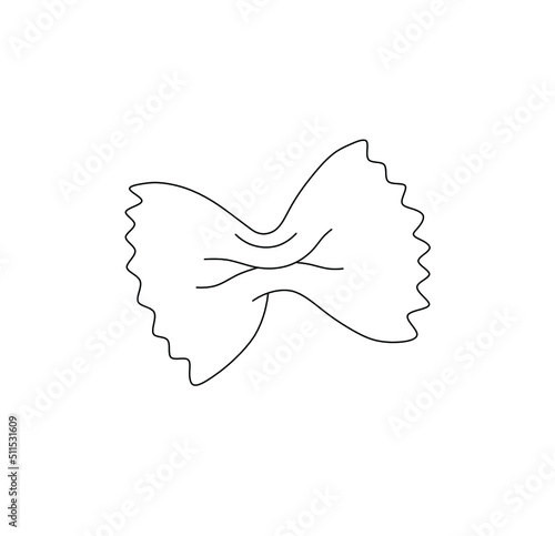 Vector isolated one farfalle macaroni colorless black and white contour line doodle drawing