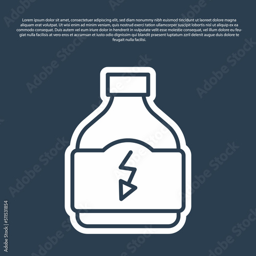 Blue line Sports nutrition bodybuilding proteine power drink and food icon isolated on blue background. Vector