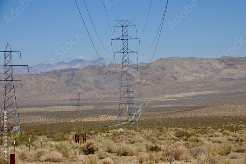 high wire transmission lines in the desert