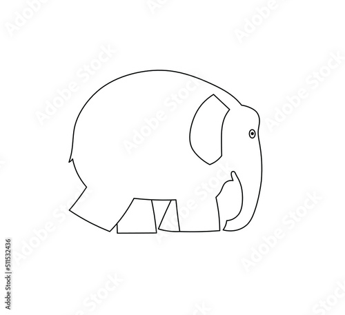 Vector isolated cute cartoon big walking elephant colorless black and white contour line drawing
