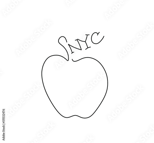 Vector isolated simple apple with NYC new york city colorless black and white contour line drawing