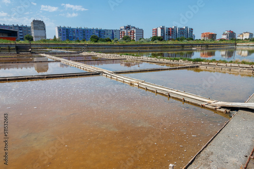 Fotografie Artificial pond from which salt is extracted in Pomorie, Bulgaria