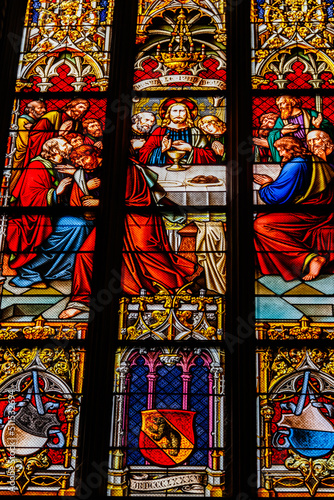Stained glass window in St. Peter's Cathedral, Geneva, Switzerland