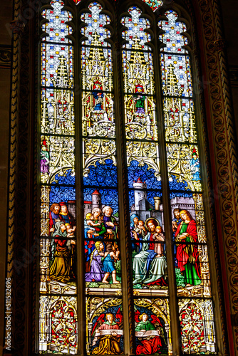 Stained glass window in St. Peter s Cathedral  Geneva  Switzerland