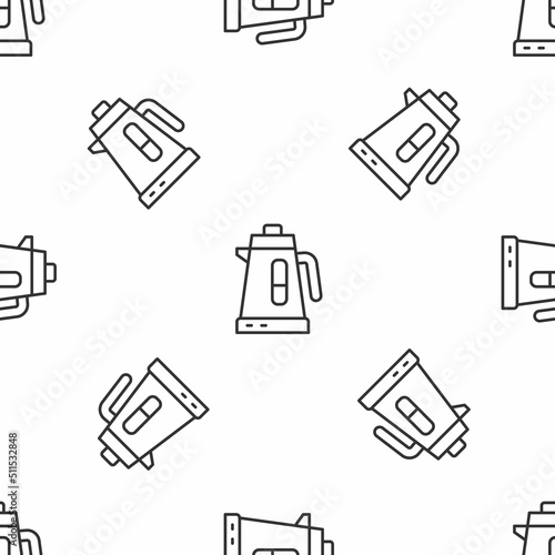 Grey line Electric kettle icon isolated seamless pattern on white background. Teapot icon. Vector