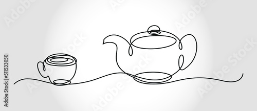Continuous one line drawing of Coffee cup - Vector icon isolated on white 