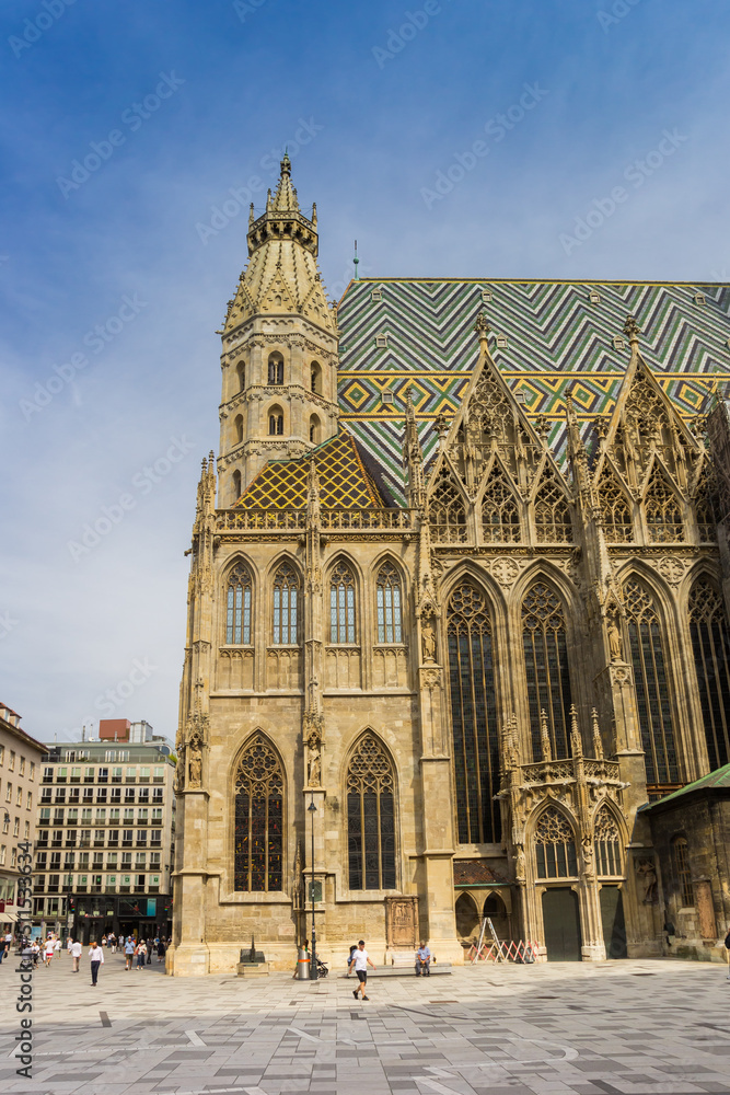 Facade of the historic Stephansdom church in Vienna, Austria