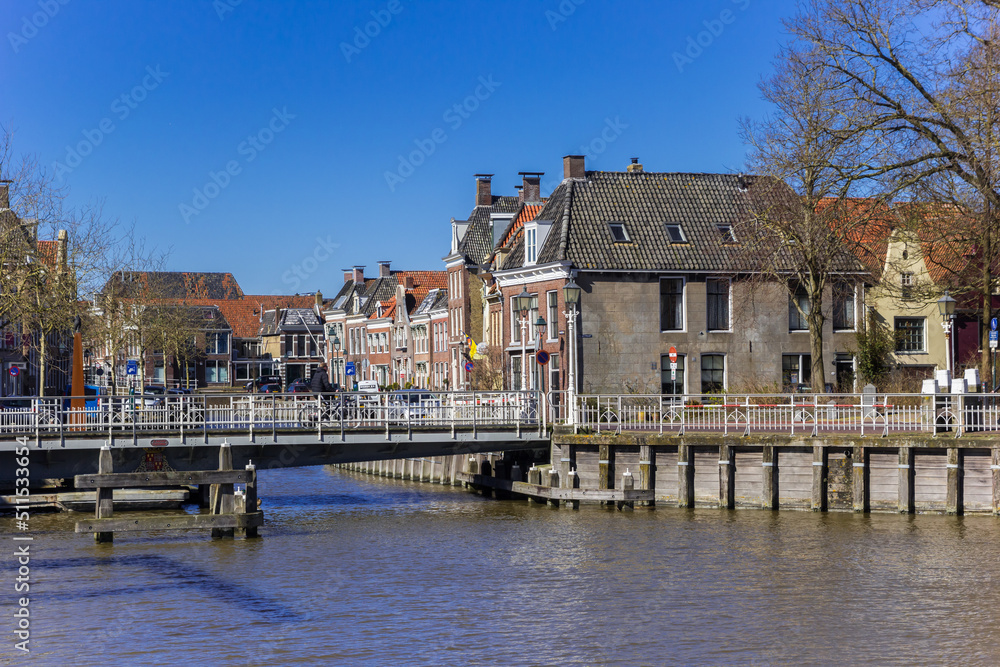 Bridge and historic houses in Harlingen, Netherlands