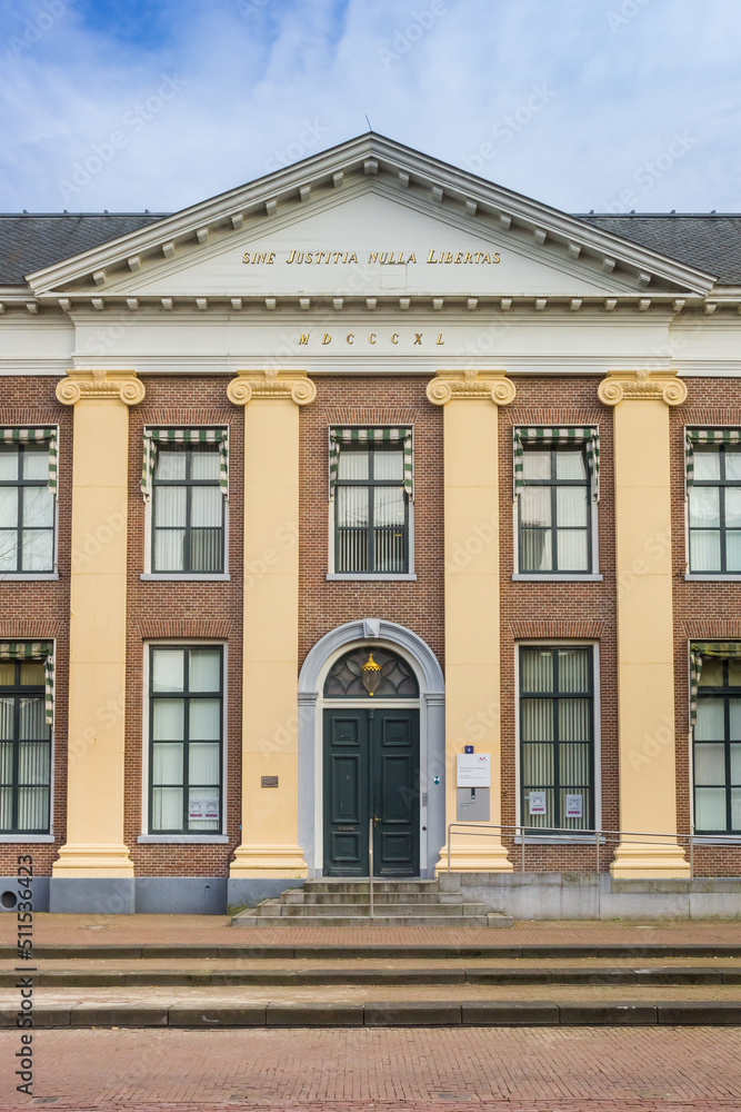 Front facade of the historic courthouse in Assen, Netherlands