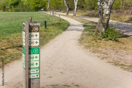 Direction sign for bicycle tracks in National Park Sallandse Heuvelrug, Netherlands