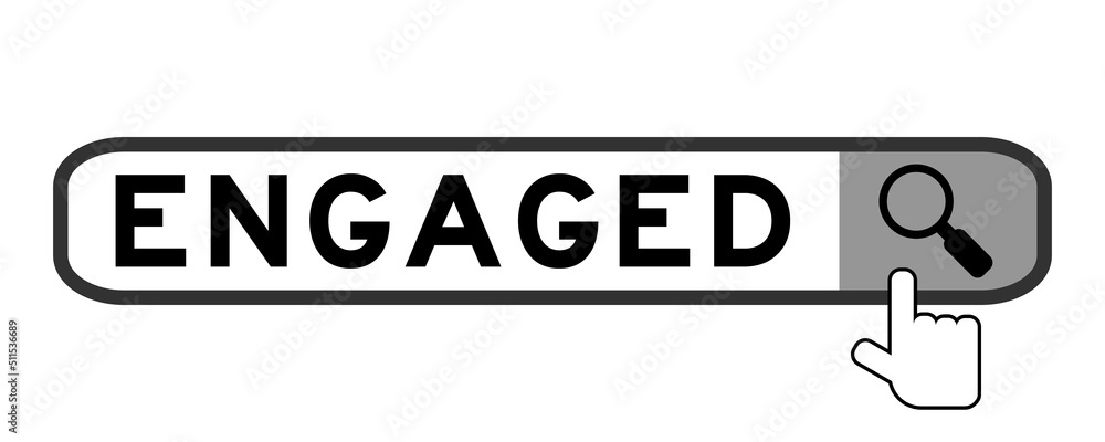 Search banner in word engaged with hand over magnifier icon on white background Search banner in word engaged with hand over magnifier icon on white background