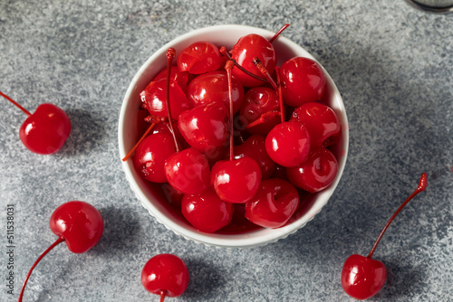 Sweet Candied Red Maraschino Cherries photo