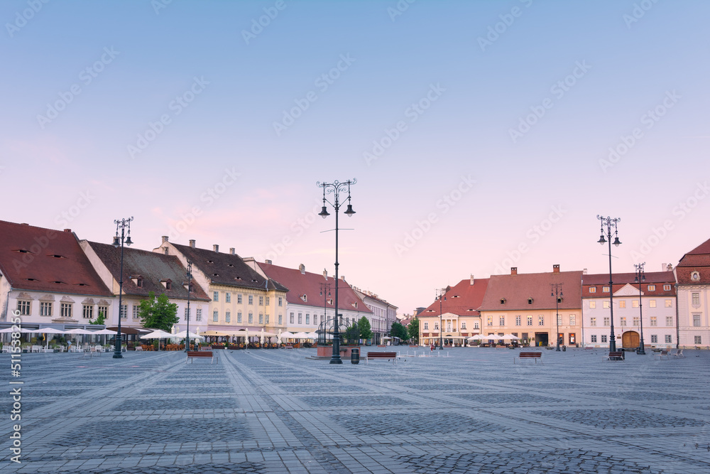 European old town. Morning in historical center of Sibiu, Romania European old town. Morning in historical center of Sibiu, Romania