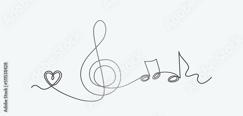 Continuous line of hand drawn music notes, vector illustration