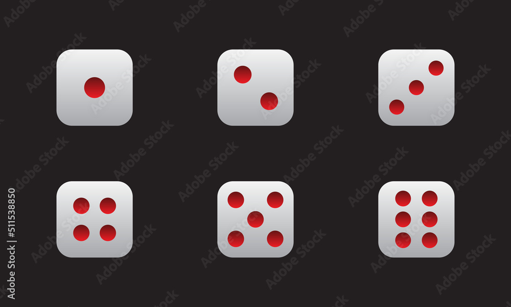 Ludu's cocoon icon set, one to six-point ludu's dice casino symbol set isolated on black background Ludu's cocoon icon set, one to six-point ludu's dice casino symbol set isolated on black background