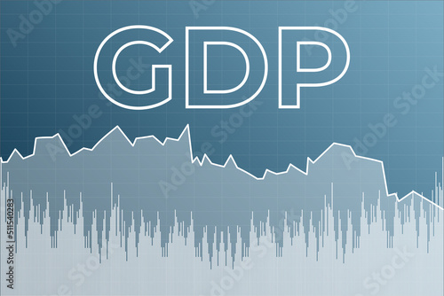 Word GDP (Gross domestic product) on blue finance background with line and chart. Global economy concept