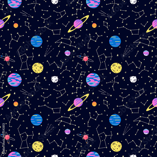 seamless pattern with planets and stars